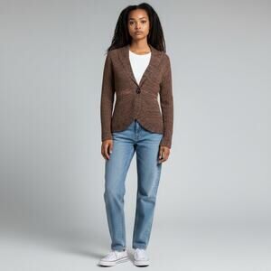 Apt. 9 small petite brown/mocha knit cardigan fitted hip length button sweater